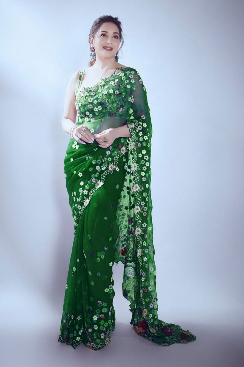 Madhuri Multi Colour Party Wear Organza Silk Stylish Latest Saree Collection